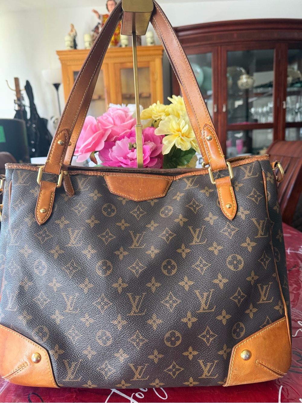 Louis Vuitton Monogram Tote Shoulder Bag in Brown and Tan